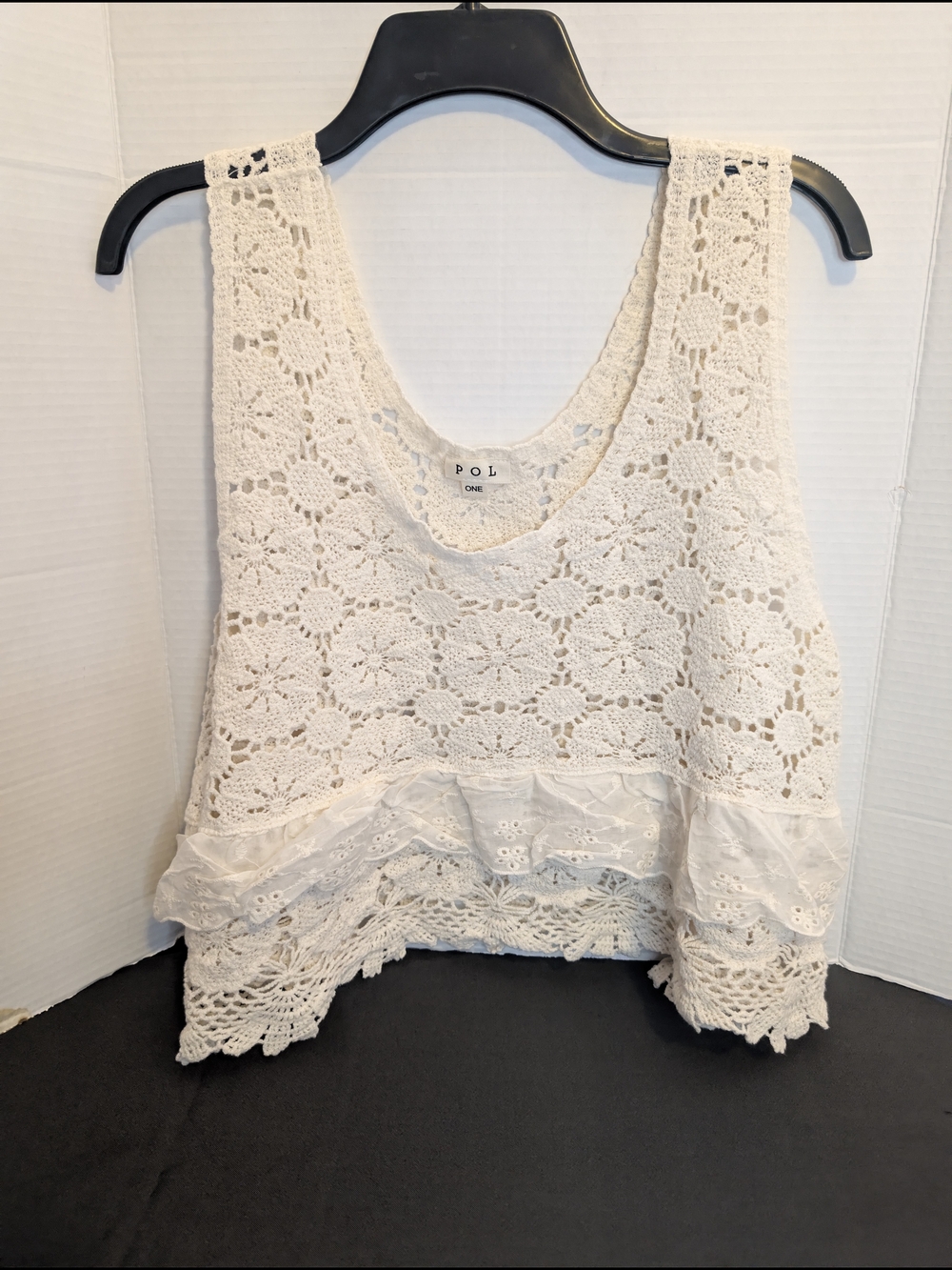 CCO !NEW! POL Cream Crochet Lace Tank with Scalloped Hem (Only 2 Left! ) - Picture 9 of 16